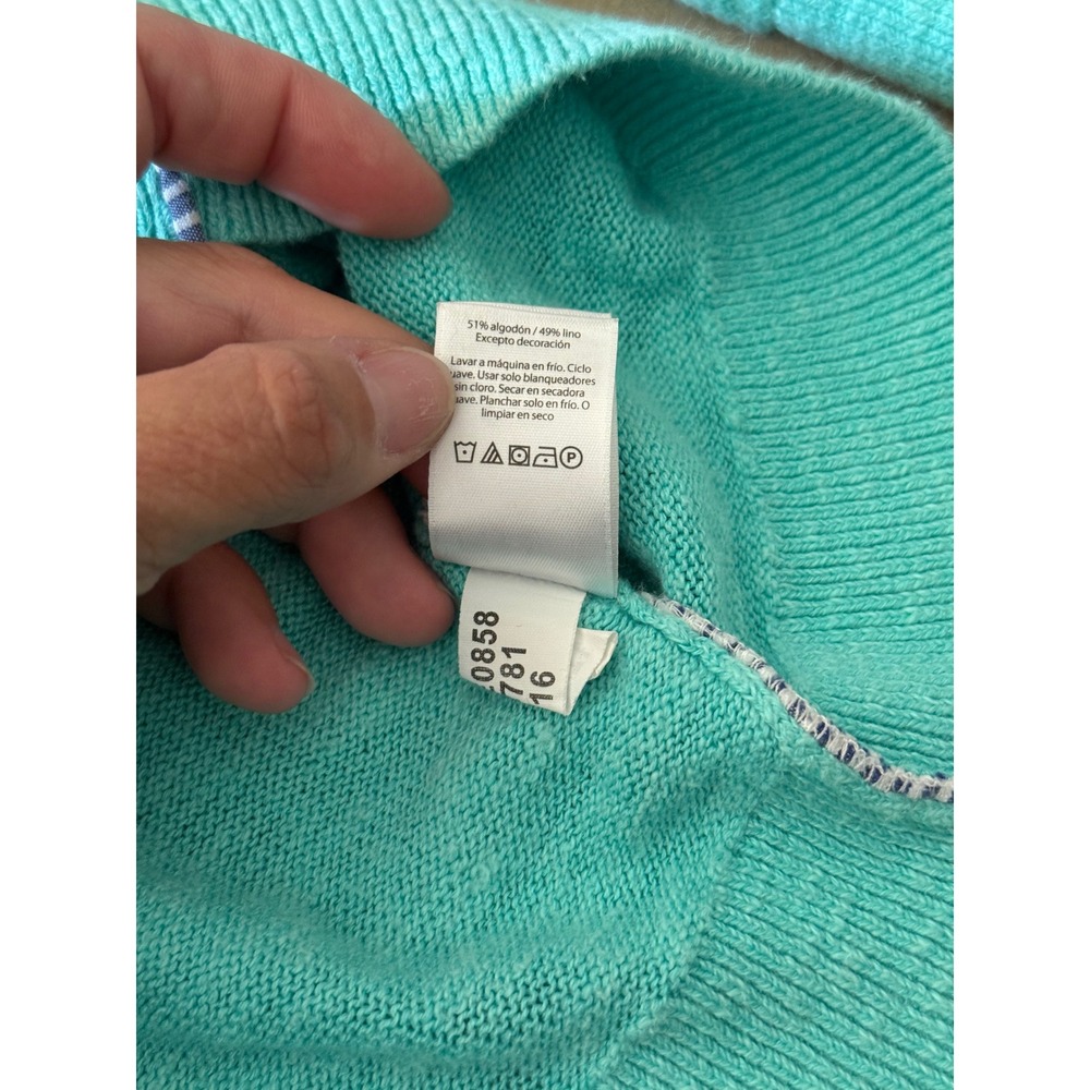 Vineyard Vines Womens Turquoise Cotton Linen Crewneck Sweater Side Piping Small - Picture 8 of 12